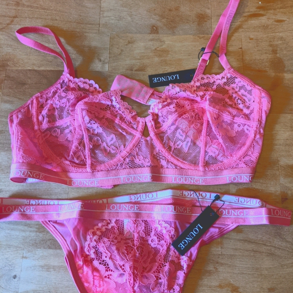 Lounge Underwear Pink Bra Set NWOT (36E/XL thong)